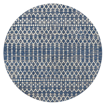 Ourika Moroccan Geometric Textured Weave Indoor/outdoor Round Rug